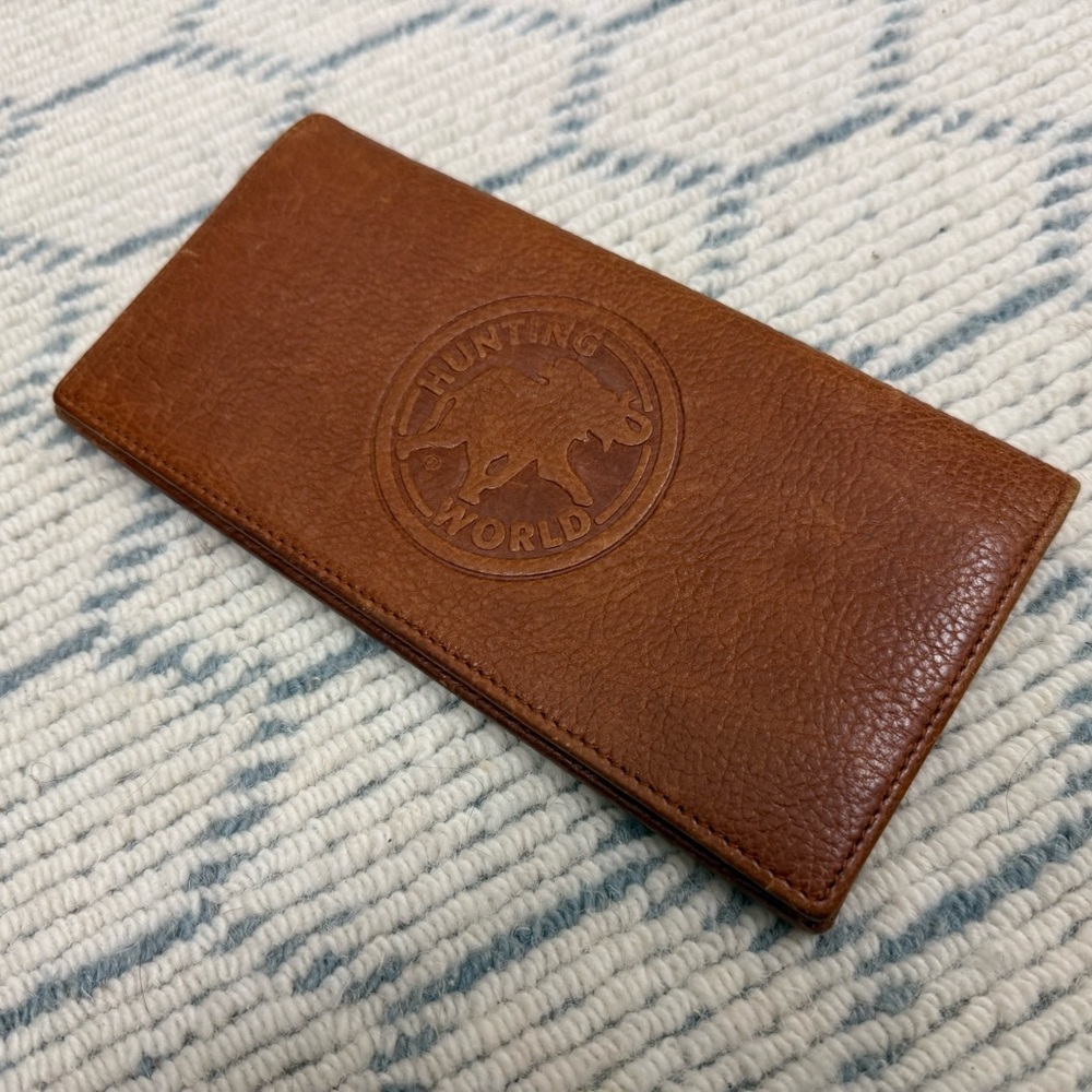 HUNTING WORLD Vintage Unisex Brown Pebbled Logo Embossed Bifold Wallet Italy - Picture 5 of 16